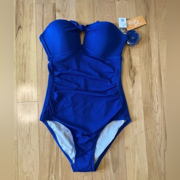 Kona Sol cobalt blue pique Bandau molded cup one piece bathing suit NWT - Picture 5 of 10
